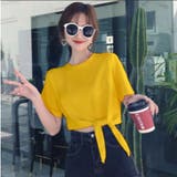 イエロー | クルーネック前リボン半袖Tシャツ レディース トップス | NinaetLina