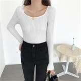 ホワイト | Uネックリブカットソー レディース トップス | NinaetLina