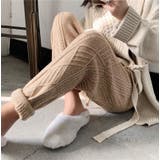 モカ | ケーブルニットパンツ テーパードパンツ レディース | NinaetLina