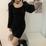 ブラック | スクエアネックニットワンピース レディース ニット | NinaetLina