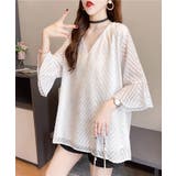 ホワイト | シアーVネックブラウス レディース トップス | NinaetLina