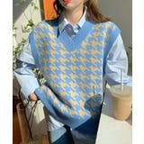 ブルー | 柄プルオーバーベスト レディース プルオーバー | NinaetLina