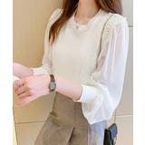 ホワイト | シアーアーム切り替えブラウス レディース トップス | NinaetLina