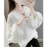 ホワイト | シアーVネックバルーンスリーブブラウス | NinaetLina