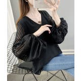ブラック | シアーVネックバルーンスリーブブラウス | NinaetLina