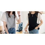 袖シフォン切り替え半袖カットソー トップス レディース | NinaetLina | 詳細画像2