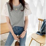 グレー | 袖シフォン切り替え半袖カットソー トップス レディース | NinaetLina