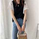 袖シフォン切り替え半袖カットソー トップス レディース | NinaetLina | 詳細画像9