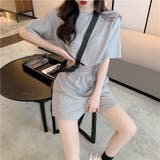 グレー | ショート丈半袖セットアップ レディース カットソー | NinaetLina