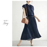 ネイビー | プリーツワンピース レディース フレンチスリーブ | NinaetLina
