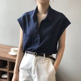 ネイビー | フレンチスリーブシャツブラウス レディース トップス | NinaetLina