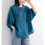 リネン混ノーカラー半袖シャツ レディース トップス | NinaetLina | 詳細画像6