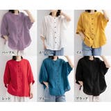 リネン混ノーカラー半袖シャツ レディース トップス | NinaetLina | 詳細画像2