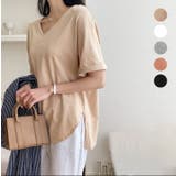 ベージュ | Vネック半袖カットソー レディース トップス | NinaetLina