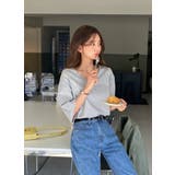 グレー | Vネック半袖カットソー レディース トップス | NinaetLina