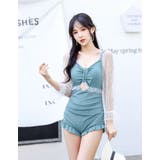 ブルー | アームチュール切り替え長袖ワンピース 水着 韓国ファッション | NinaetLina