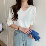 Vネック半端袖ニットソー レディース トップス | NinaetLina | 詳細画像9