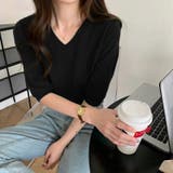 Vネック半端袖ニットソー レディース トップス | NinaetLina | 詳細画像10