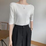 ボートネック半端袖リブニットソー レディース トップス | NinaetLina | 詳細画像2