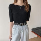 ボートネック半端袖リブニットソー レディース トップス | NinaetLina | 詳細画像4