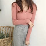 ピンク | Vネックタイトリブニットソー レディース トップス | NinaetLina