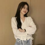 ホワイト | シャーリング長袖ブラウス レディース 長袖 | NinaetLina