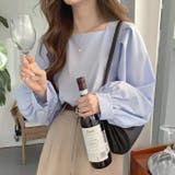 ライトブルー | スクエアネック長袖ブラウス レディース トップス | NinaetLina