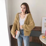 ベージュ | フード付きジップパーカーニットセーター レディース トップス | NinaetLina