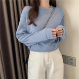 ブルー | クロップド丈長袖カットソー レディース ミディアム丈 | NinaetLina