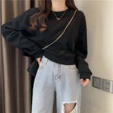 ブラック | クロップド丈長袖カットソー レディース ミディアム丈 | NinaetLina