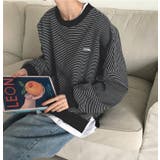 ブラック | ボーダー裾フェイクレイヤード長袖カットソー レディース トップス | NinaetLina