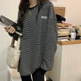 ブラック | ボーダーワンポイント長袖カットソー レディース ボーダー | NinaetLina