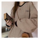 ベージュ | ボーダーワンポイント長袖カットソー レディース ボーダー | NinaetLina