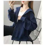 ネイビー | 前ボタンバックデザイン薄手スエットパーカー レディース トップス | NinaetLina