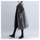 ブラック | フード付き千鳥柄チェスターコート レディース アウター | NinaetLina