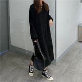 ブラック | リブニット長袖ワンピース レディース トップス | NinaetLina