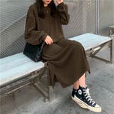 ブラウン | リブニット長袖ワンピース レディース トップス | NinaetLina