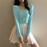 ブルー | クロップド丈長袖カットソー レディース トップス | NinaetLina