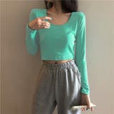エメラルドグリーン | クロップド丈長袖カットソー レディース トップス | NinaetLina