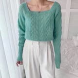 ブルー | スクエアネックケーブルニット レディース セーター | NinaetLina