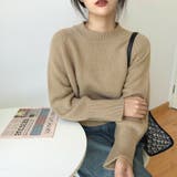 モカベージュ | モックネックミドルゲージニット レディース トップス | NinaetLina