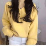イエロー | Vネックサイドスリットニット レディース トップス | NinaetLina