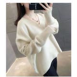 ホワイト | Vネックサイドスリットニット レディース トップス | NinaetLina