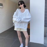 ホワイト | インナータンクトップ付きVネックカットソー レディース トップス | NinaetLina