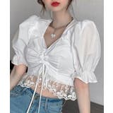 ホワイト | Vネックブラウス レディース パフスリーブ | NinaetLina
