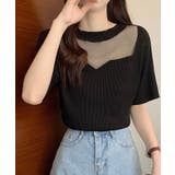 ブラック | サマーニット 胸元シースルー リブニット | NinaetLina