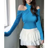 ブルー | ショート丈トップス へそ出し リブニット | NinaetLina
