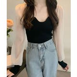 リブニットトップス シフォン切り替え ドッキング | NinaetLina | 詳細画像3