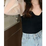 リブニットトップス シフォン切り替え ドッキング | NinaetLina | 詳細画像5