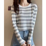 グレー | ボーダー柄ニットトップス レディース | NinaetLina